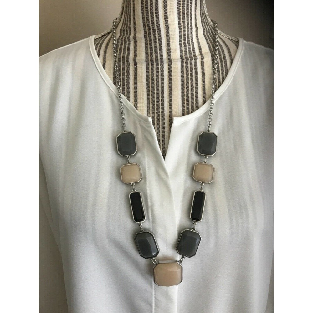 Chico's Chunky Necklace Gray Taupe Beads Stones